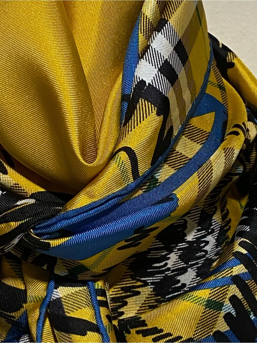 Burberry Yellow, Blue & Black Graphic Silk Scarf